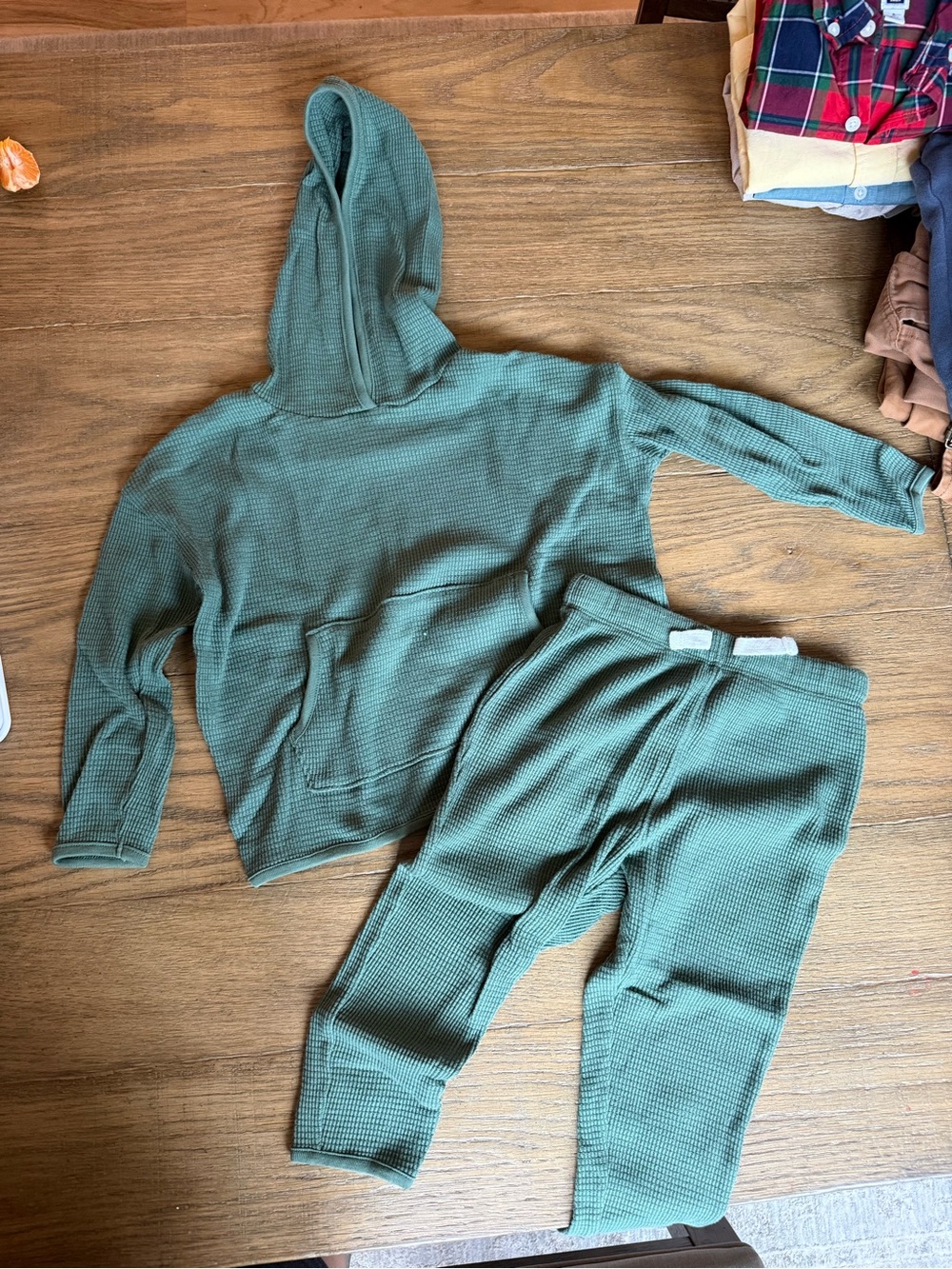 Kids Waffle Hoodie & Jogger Set - Olive Green